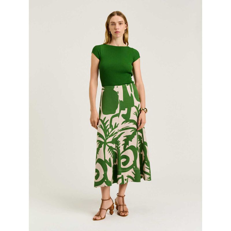 Veronika Maine Tropical Shadow Viscose Linen Midi Skirt image number 3
